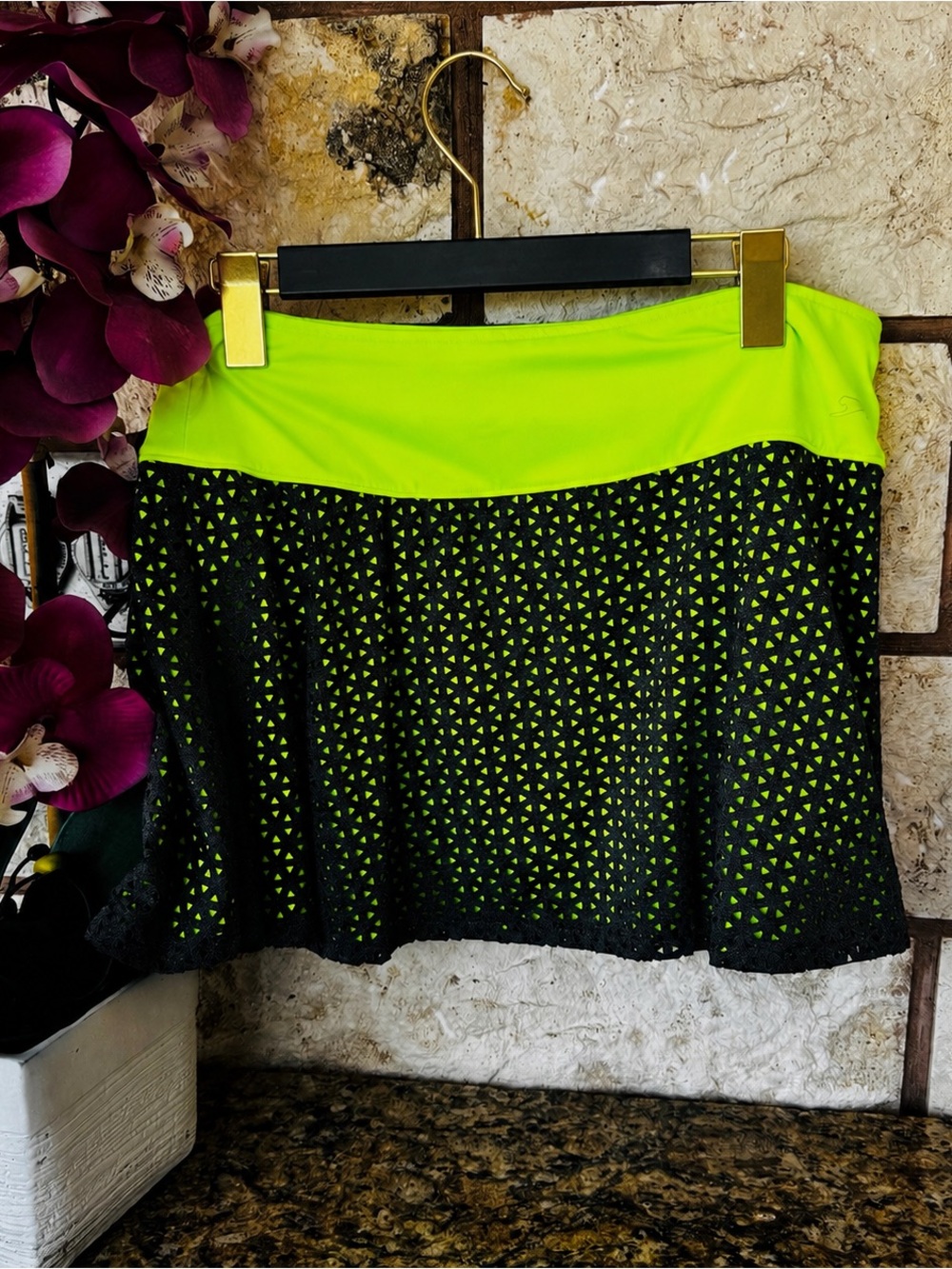 Neon Green and Black Laser-Cut Golf/Pickleball Skort